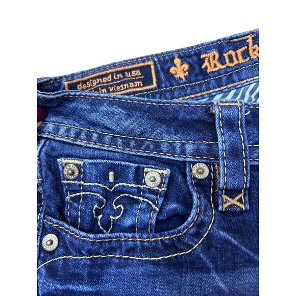 Rock Revival Y2K Anabela Skinny Jeans Women's Sz. 28 Dark Blue Whiskered Faded - Picture 4 of 11